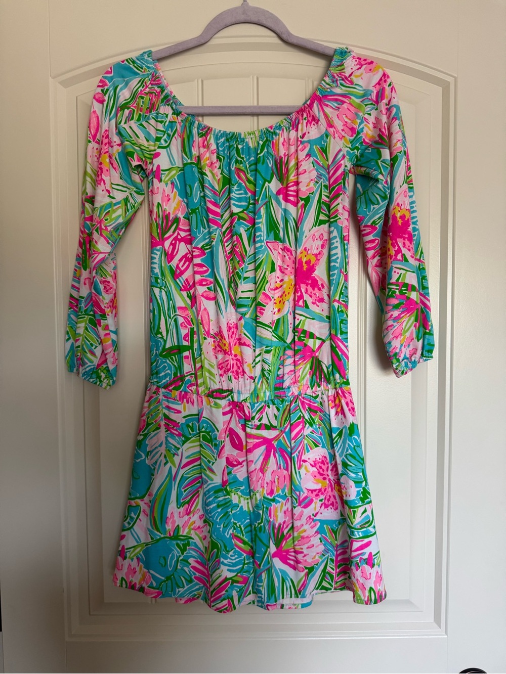 Lilly Pulitzer Pink & Teal Floral Off-Shoulder Dress/Romper